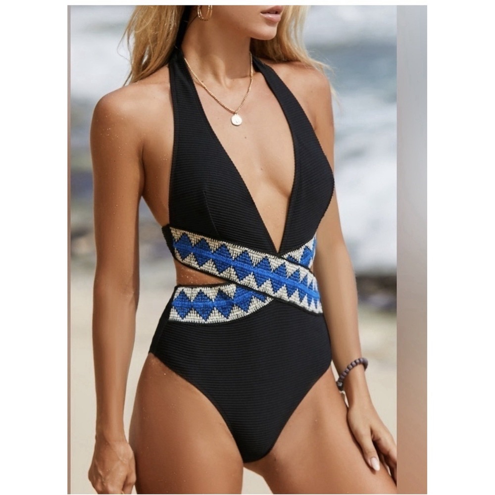 New CUPSHE Women's One Piece Swimsuit Geo Stitch Size Small